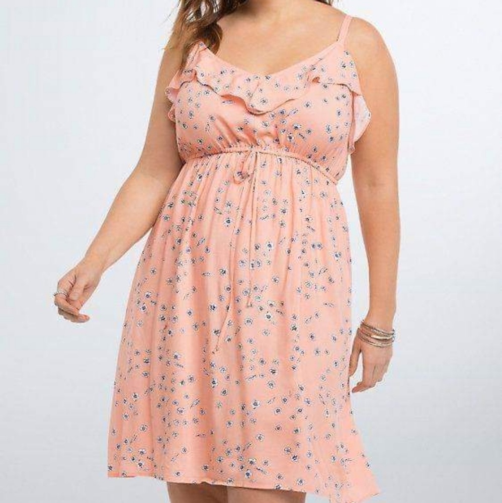 Torrid Sundress Boho Peach Floral Ruffle Dress